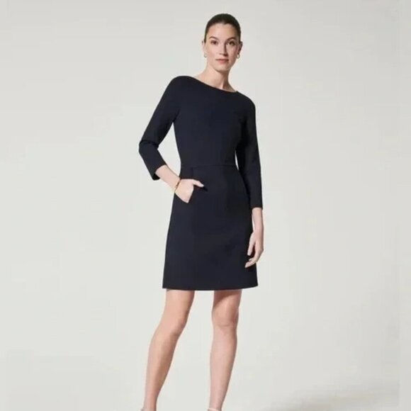 NEW SPANX 20382 The Perfect A-line 3/4 Sleeve Dress | Navy - Picture 1 of 3
